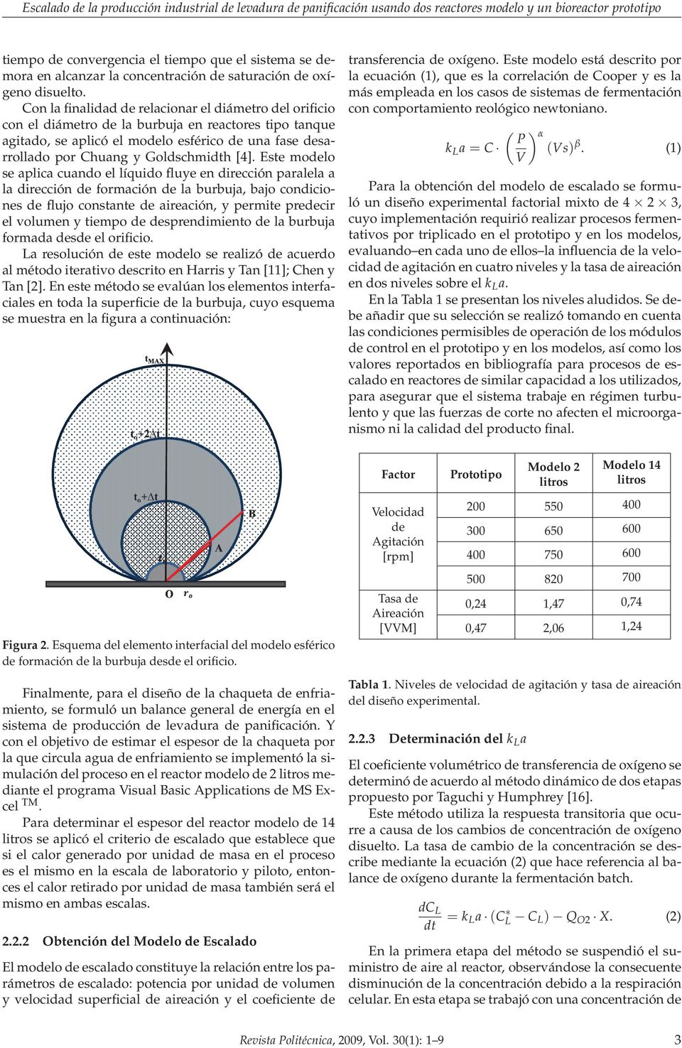 Con la finalidad de relacionar el diámetro del orificio con el diámetro de la burbuja en reactores tipo tanque agitado, se aplicó el modelo esférico de una fase desarrollado por Chuang y Goldschmidth