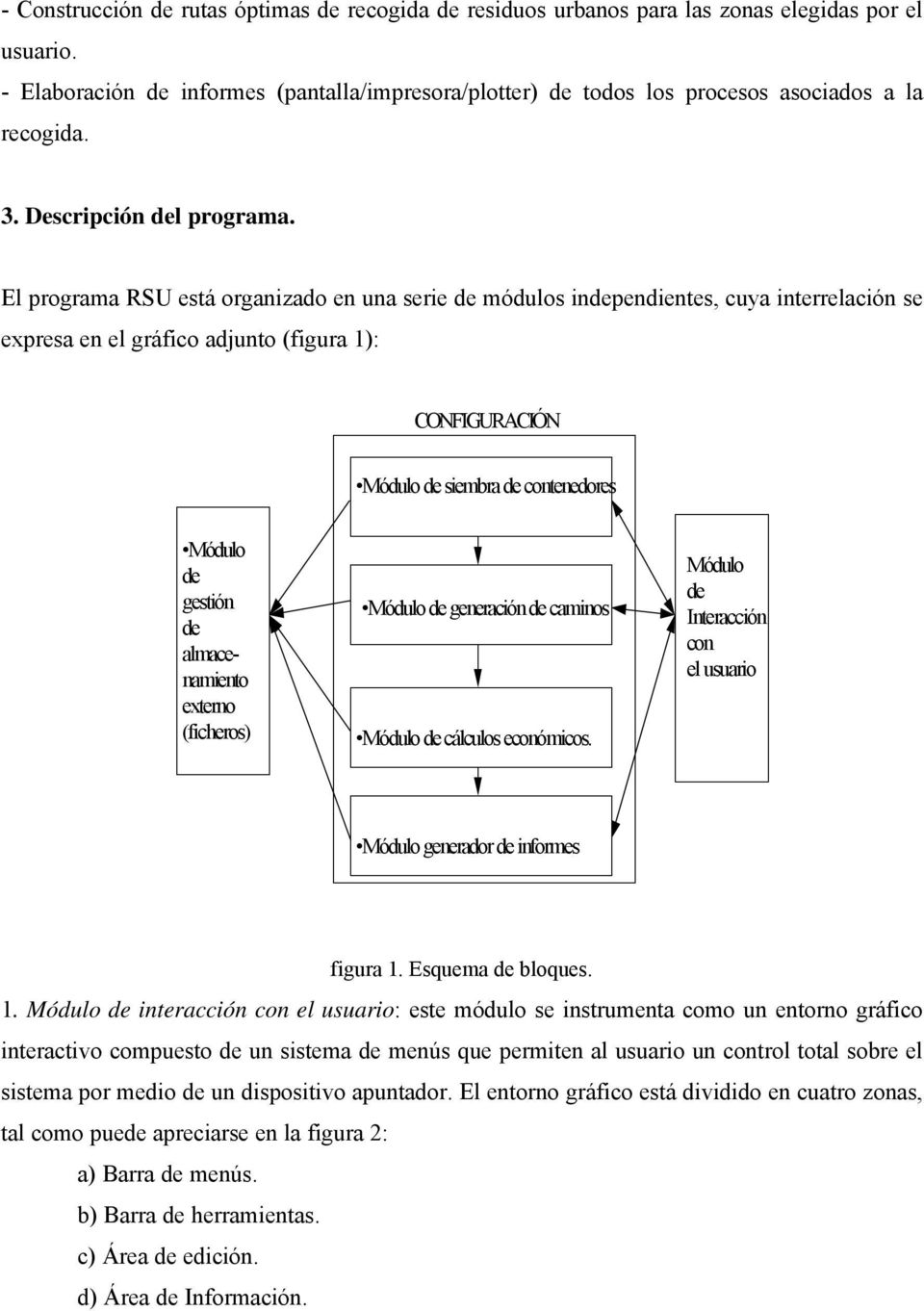 El programa RSU está organizado en una serie de módulos independientes, cuya interrelación se expresa en el gráfico adjunto (figura 1): CONFIGURACIÓN Módulo de siembra de contenedores Módulo de