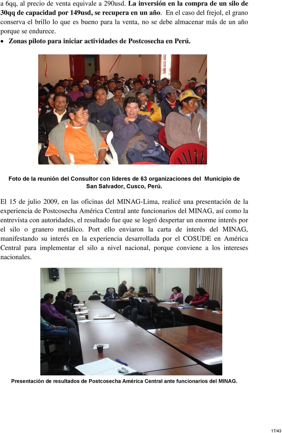 Foto de la reunión del Consultor con líderes de 63 organizaciones del Municipio de San Salvador, Cusco, Perú.
