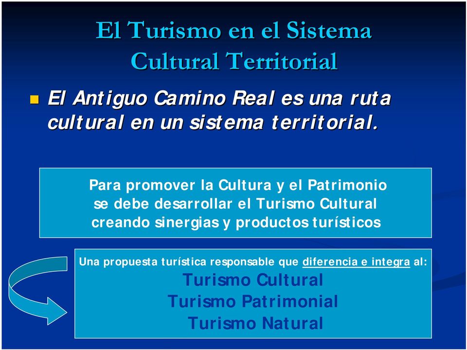 Para promover la Cultura y el Patrimonio se debe desarrollar el Turismo Cultural creando