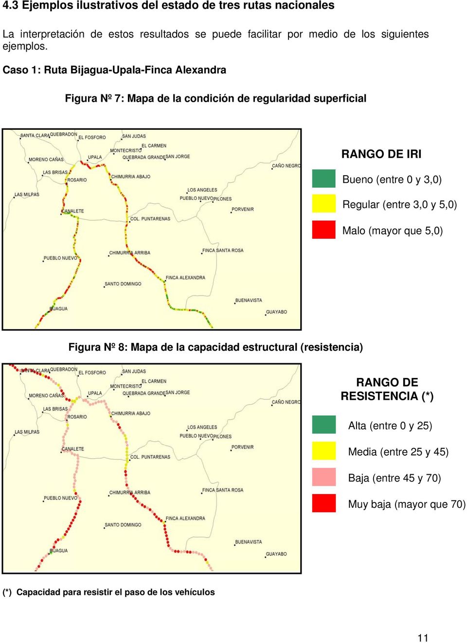 Caso 1: Ruta Bijagua-Upala-Finca Alexandra Figura Nº 7: Mapa de la condición de regularidad superficial RANGO DE IRI Bueno (entre 0 y 3,0)