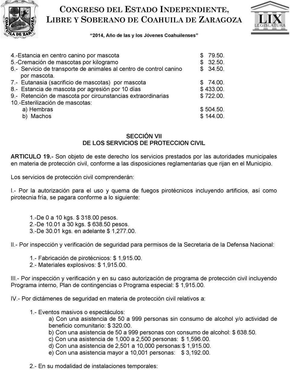 00. SECCIÓN VII DE LOS SERVICIOS DE PROTECCION CIVIL ARTICULO 19.