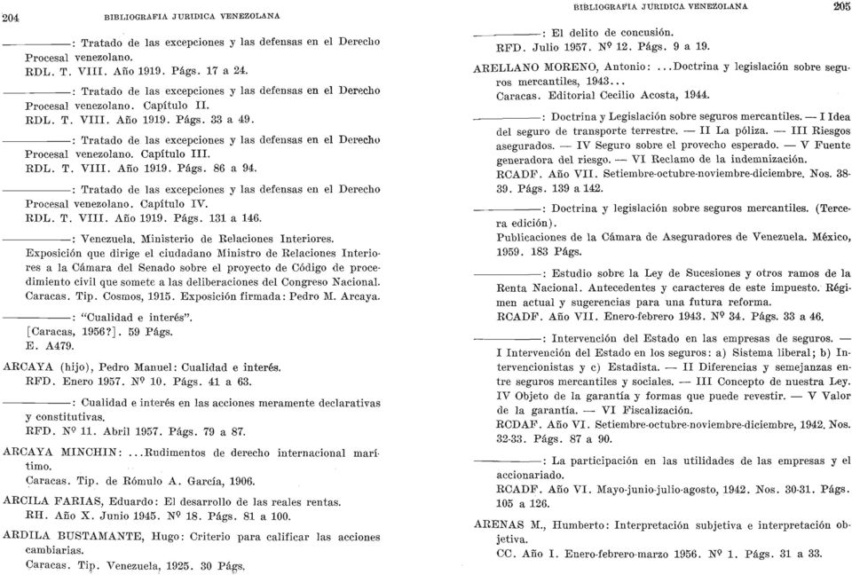 : Tratado de las excepciones y las defensas en el Derecho Procesal venezolano. Capítulo 111. RDL. T. VIII. Año 1919. Págs. 86 a 94.