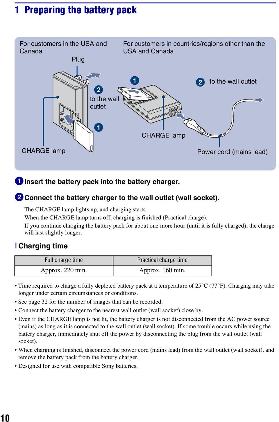 When the CHARGE lamp turns off, charging is finished (Practical charge).