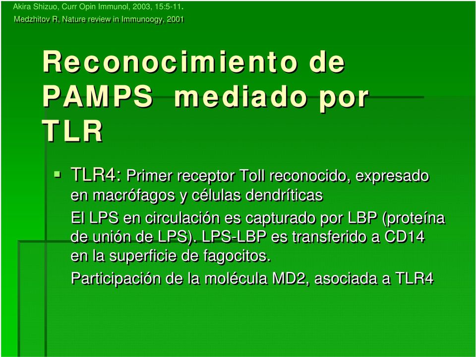 receptor Toll reconocido, expresado en macrófagos y células c dendríticas El LPS en circulación n es