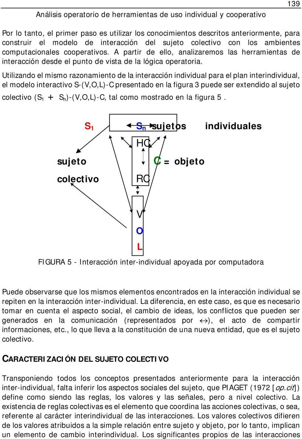 Utilizando el mismo razonamiento de la interacción individual para el plan interindividual, el modelo interactivo S-(V,O,L)-C presentado en la figura 3 puede ser extendido al sujeto colectivo (S 1 +