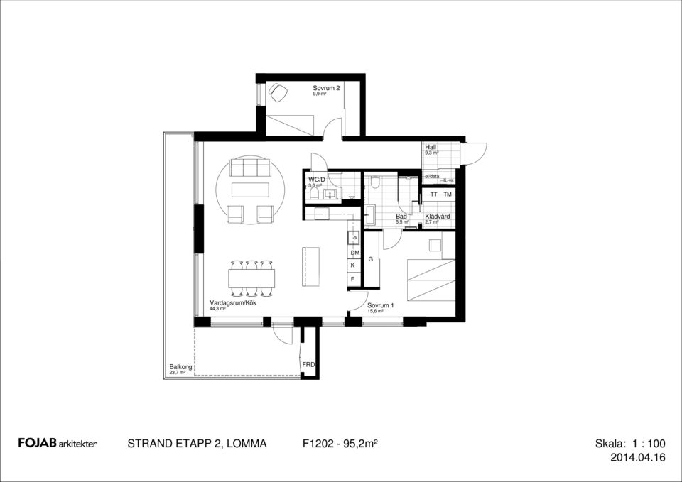 44,3 m² 15,6 m² Balkong