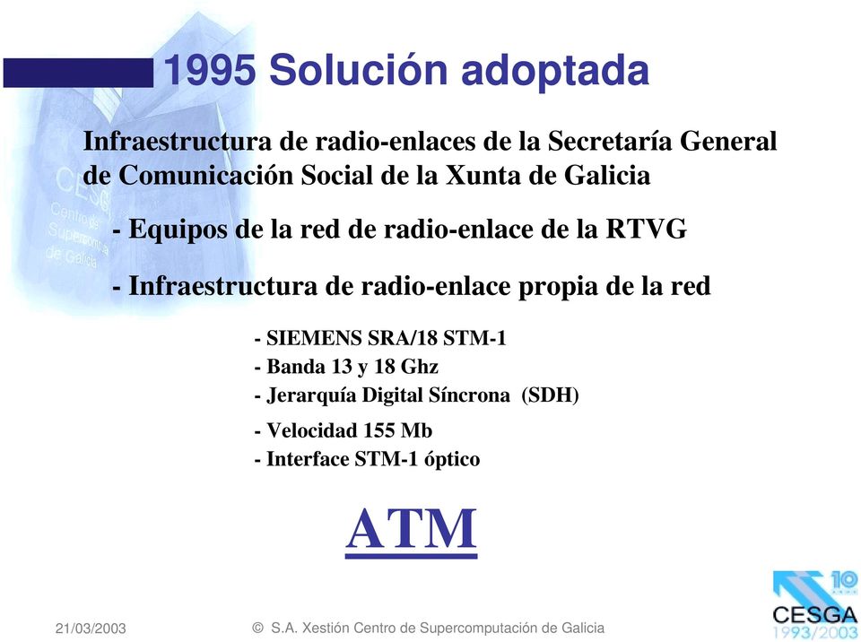 RTVG - Infraestructura de radio-enlace propia de la red - SIEMENS SRA/18 STM-1 - Banda