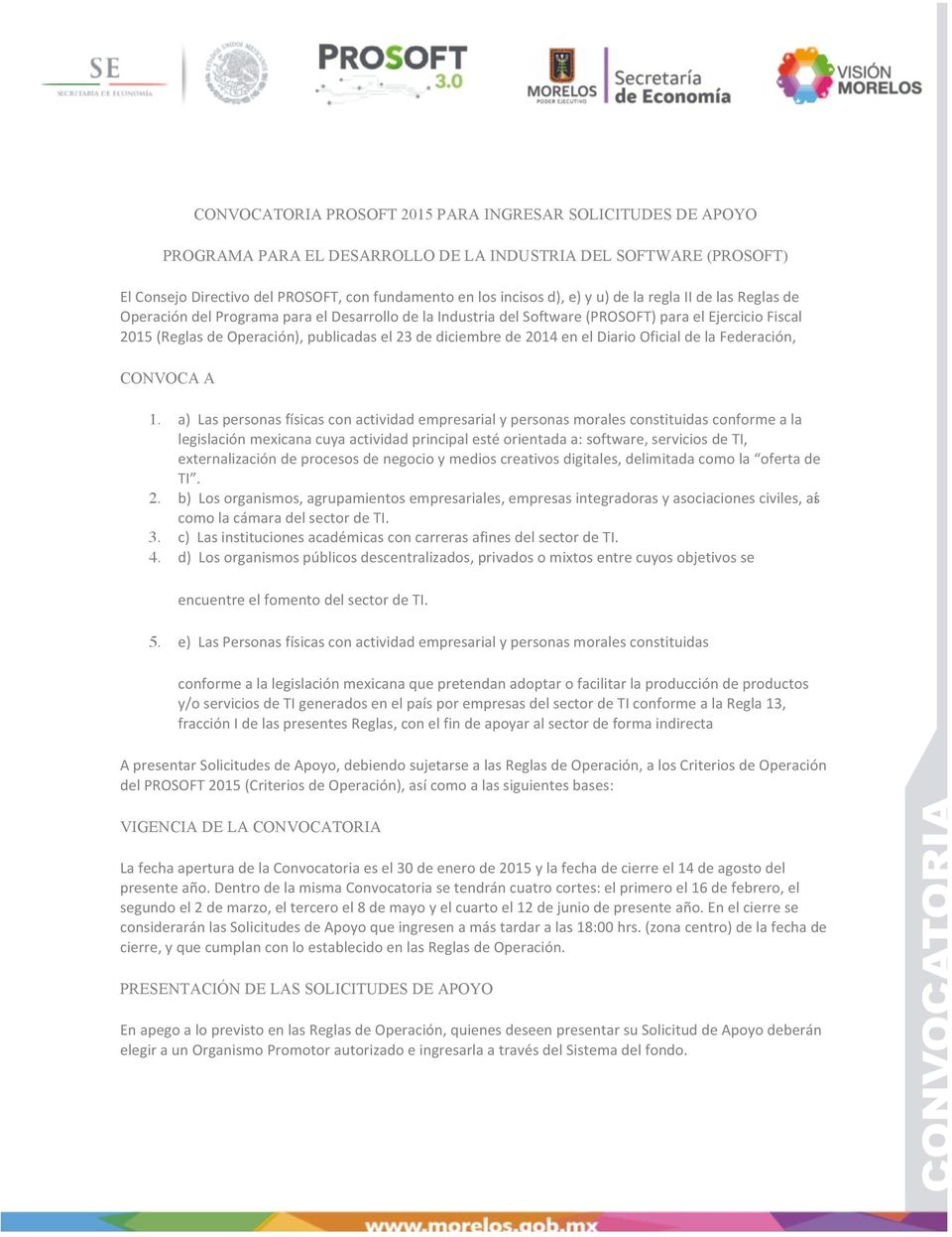 diciembre de 2014 en el Diario Oficial de la Federación, CONVOCA A 1.