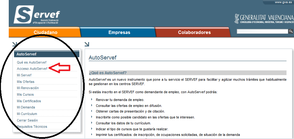 - Entrar en la página del Servef, que puede ser: entrando en www.servef.es. o bien, www.