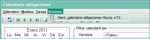 En este caso, el Calendario de Modelos para Enero 2011 presenta los impresos que deben presentarse en este periodo: En función de la fecha de trabajo, se visualizan los días teóricos para su