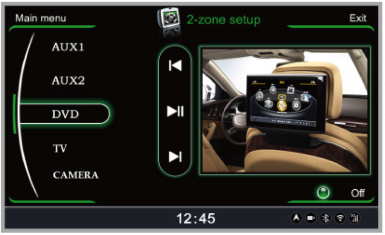- 3 - Zona (Capacidad para escuchar música o la radio al mismo tiempo que el GPS y utilizar el DVD / SD / USB / TV / DVR en función reposacabezas compatibles).