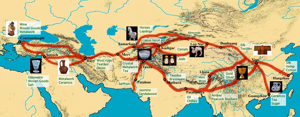 Ruta de la Seda Terrestre: Mediterráneo, Dardanelos, Bósforo, Constantinopla, Mar Negro, Asia