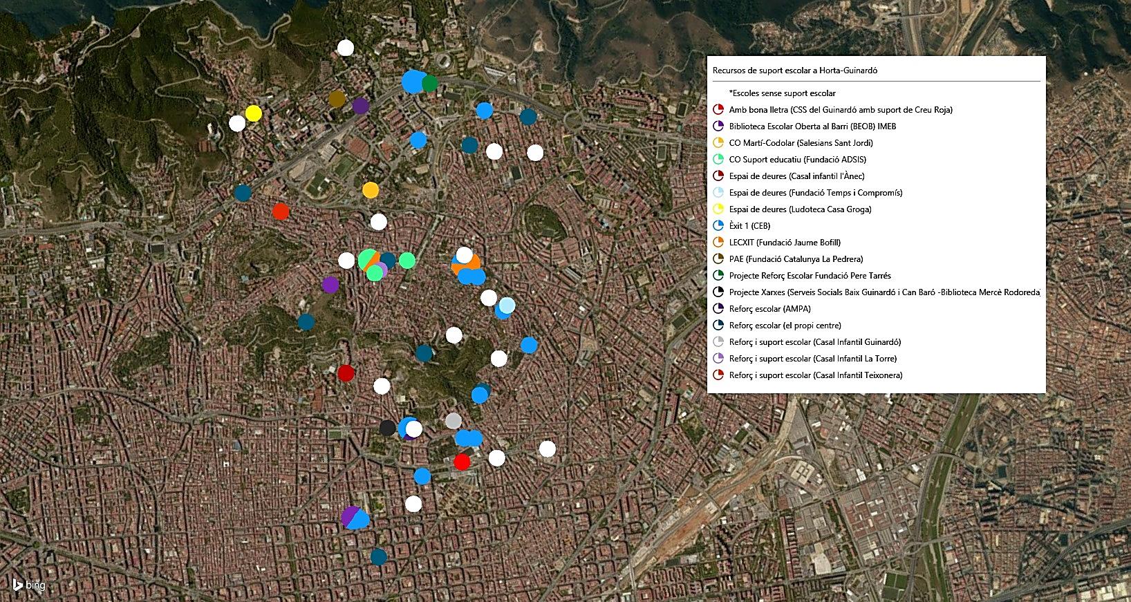 Mapa de recursos de suport a Barcelona Recursos de suport en el districte El mapa mostra la ubicació dels recursos de suport del districte, tant els que es realitzen en centres educatius com en