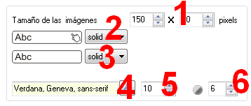 ZONA 4 En los campos (1) indicaremos el ancho y el alto de las imágenes que aparecerán en los recuadros a seleccionar por el usuario (en caso de que existan).