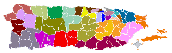 Mapa con la Distribución Territorial de las Secciones del Registro de la Propiedad Aguadilla Aguada Aguadilla Isabela Rincón Barranquitas Aibonito Barranquitas Coamo Comerío Corozal Naranjito