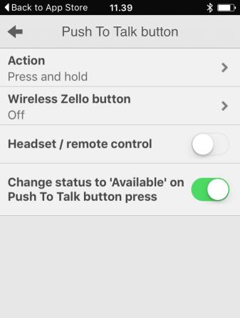 lista seleccione Options. 7. Seleccione Push-to-talk button. 8. Seleccione Wireless Zello button. 9.