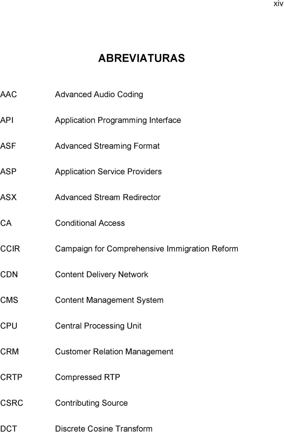 Comprehensive Immigration Reform CDN Content Delivery Network CMS Content Management System CPU Central