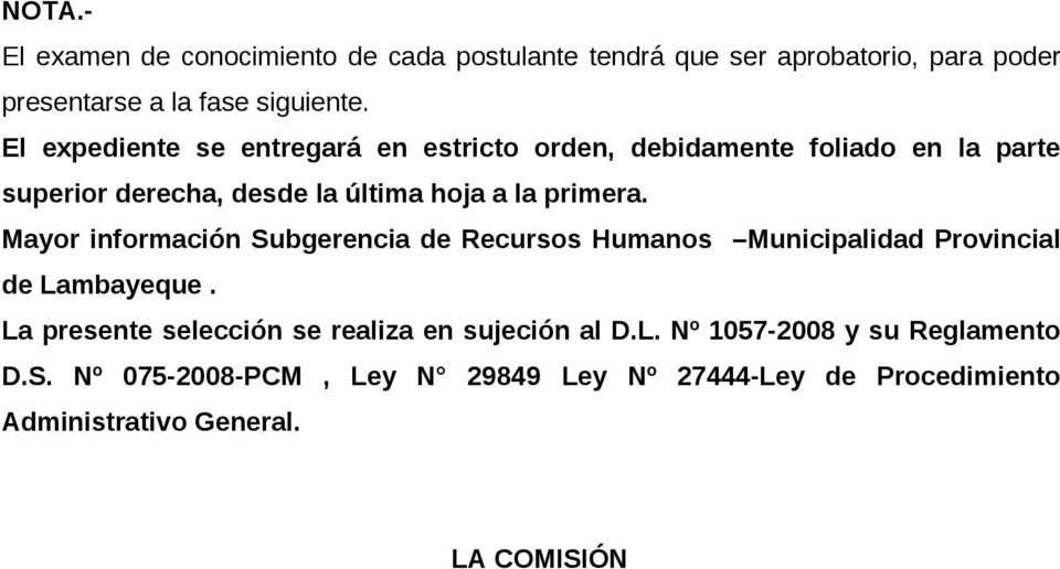 Mayor información Subgerencia de Recursos Humanos Municipalidad Provincial de Lambayeque.
