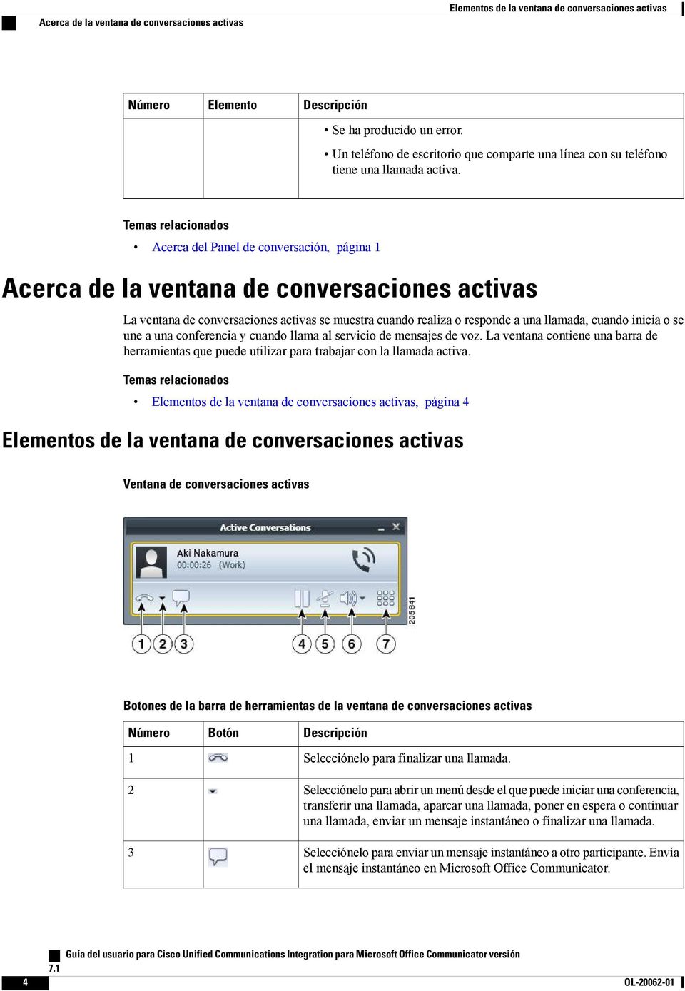 Temas relacionados Acerca del Panel de conversación, página 1 Acerca de la ventana de conversaciones activas La ventana de conversaciones activas se muestra cuando realiza o responde a una llamada,