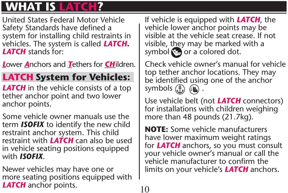 term ISOFIX to identify the new child restraint with LATCH can also be used with ISOFIX.