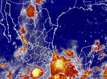 Figura 8.- Desprendimientos nubosos del ciclón tropical Hilary. Imagen de satélite GOES 12 del día 20 de agosto (CNA-GRGC).