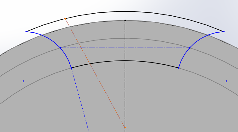 Ilustración 2. 34. La tensión se da, creando una tangencia entre la línea constructiva y el arco.