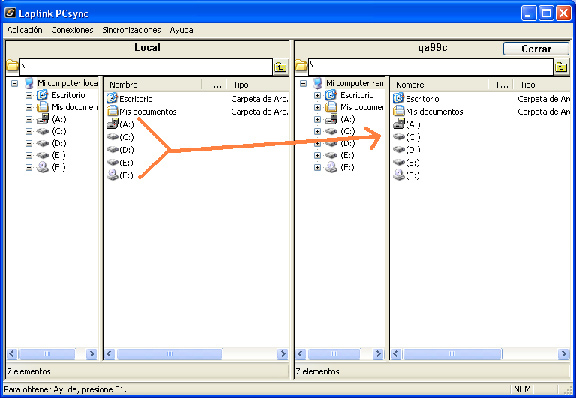 6 Transferir archivos 1. En el panel Conexiones, haga clic en la conexión que ha creado en la sección anterior. Los dos botones de tareas principales estarán disponibles: 3.