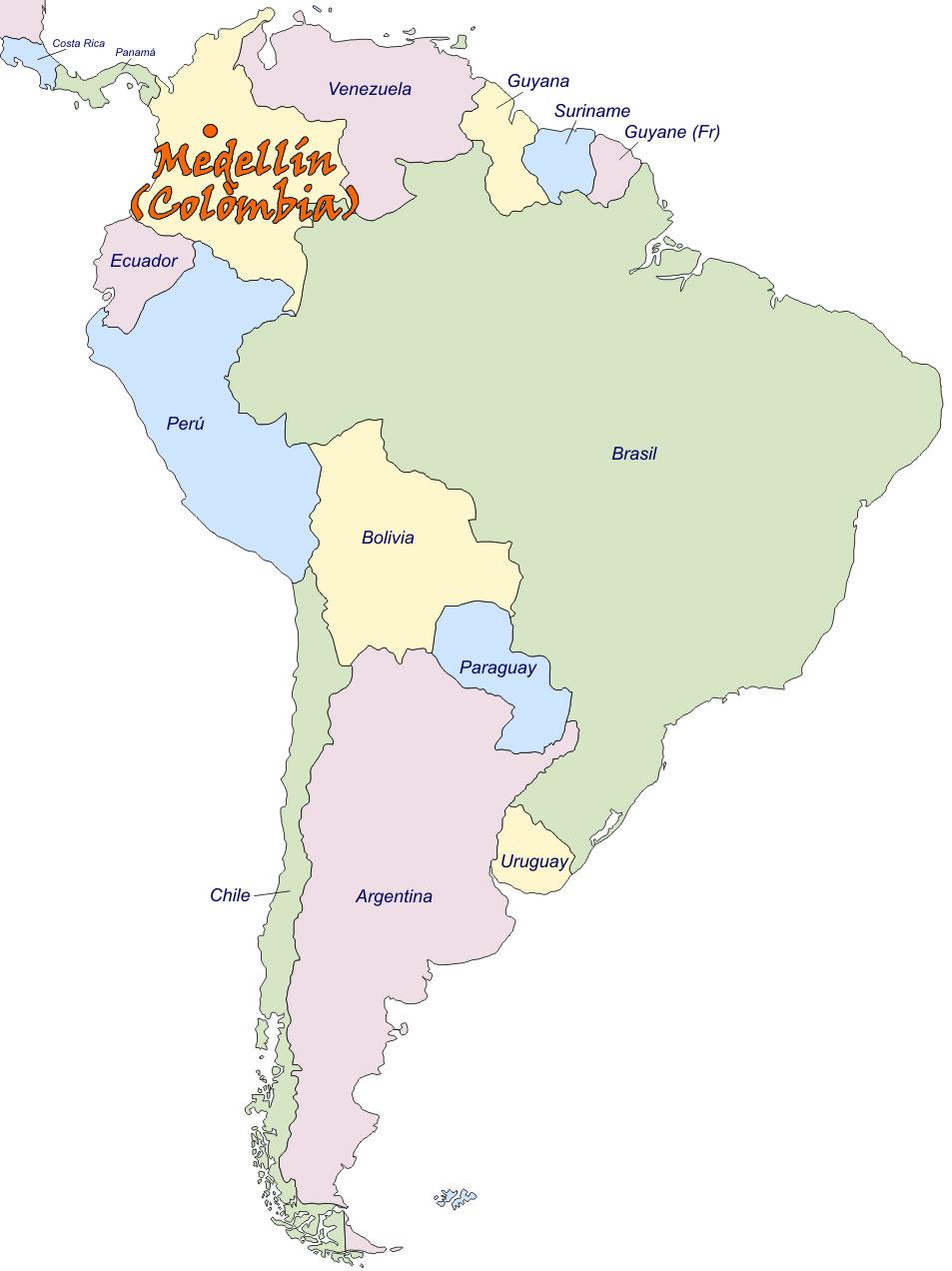 En el siguiente mapa de América del Sur señalará la ciudad de origen,