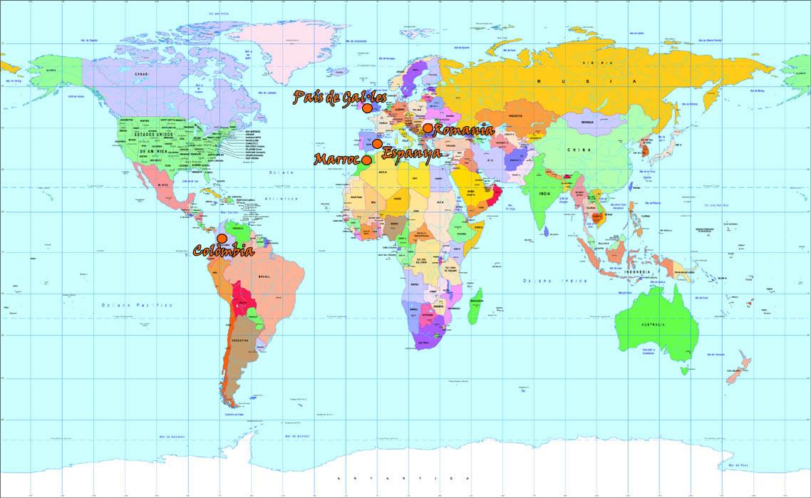 En el siguiente mapa del mundo señalarán simplemente los países de