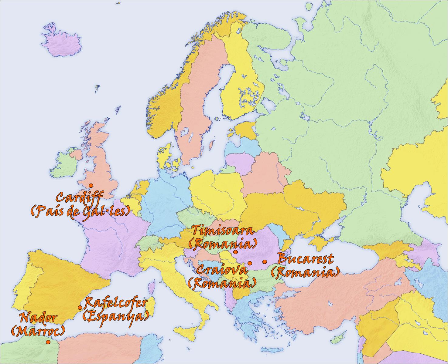 En el siguiente mapa europeo señalarán las ciudades de origen, denominando