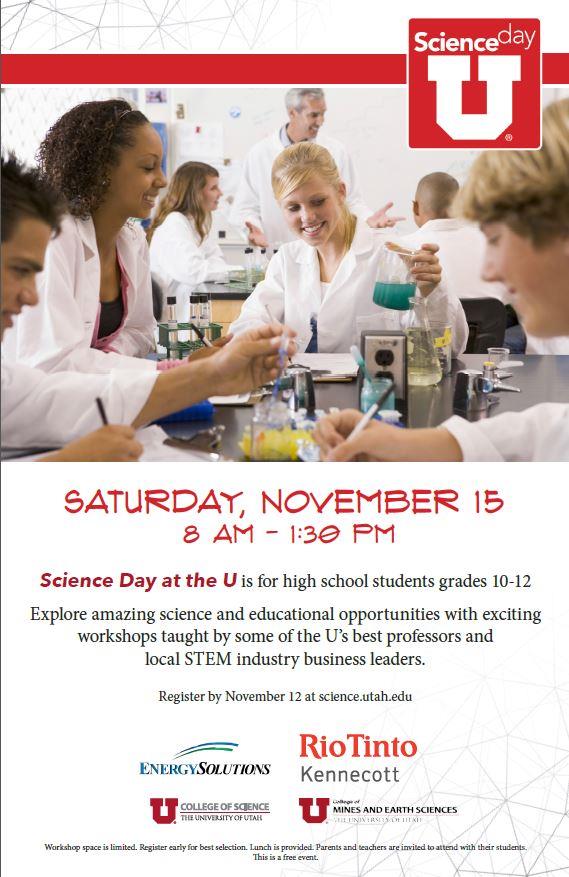 Dia de Ciencia en la U sabado, noviembre 15, 2014 8:00 a.m. 1:30 p.m. A.