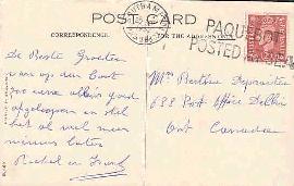 RMS Queen Mary tarjeta postal de época circulada a bordo del buque, matasellos Paquebot