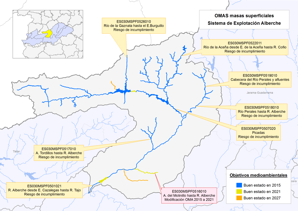 En la propuesta de Plan Hidrológico 2015-2021 se mantienen los mismos objetivos medioambientales del vigente Plan Hidrológico 2009-2015 con excepción de la masa de agua ES030MSPF0516010 A.