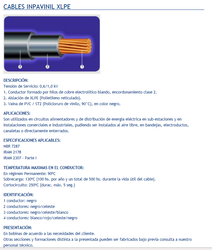 Fig. 14. Características técnicas del cable INPAVINIL XLPE 6.3 Caídas de tensión. (Ecuación 13).
