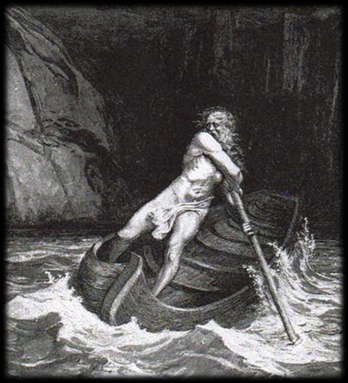 EL BARQUERO CARONTE: Caronte es una divinidad infernal, hijo de Érebo y de Nix. Barquero de la laguna Estigia o del río Aqueronte. Cobra el precio del pasaje: un óbolo.