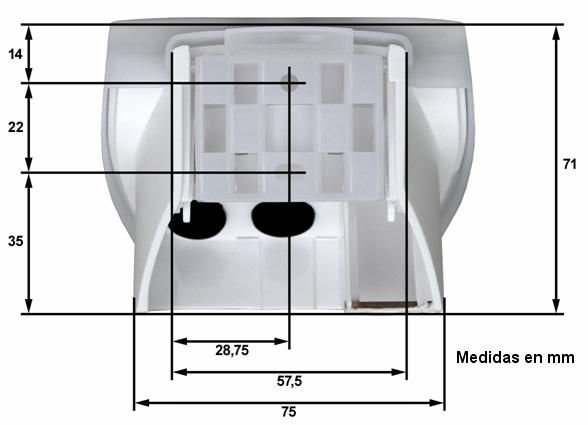 Vista de la parte posterior y esquema de agujeros de taladro Gráfico 7a Esquema de medidas de la parte posterior con el soporte;