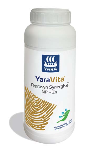 YaraVita Teprosyn Synergise NP + Zn Un producto de Fósforo y Zinc formulado para el tratamiento de semillas Zinc (Zn) Fósforo (P2O5) Nitrógeno (N) 18.0% p/p 15.0% p/p 9.
