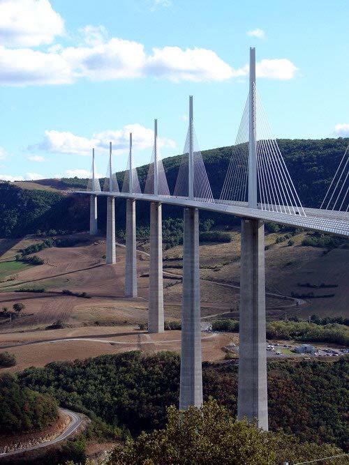 Curiosidades (II): El tablero del Viaducto de Millau (Francia), que es desde el 2005 el puente más alto del mundo, representa 36.000 toneladas de acero.