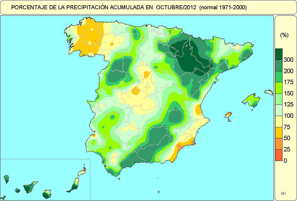 En la segunda decena por el contrario se registraron precipitaciones abundantes en la mayor parte de España, especialmente en la zona norte de Aragón y Navarra, así como en el País Vasco, áreas que