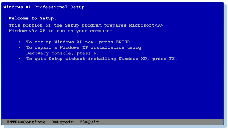 Opciones de instalación para Windows XP