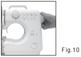 ADVERTENCIA: Cuando la máquina de coser está en uso, no toque el selector de puntadas. Nota: Grosor de tela cosida por este modelo: 0.