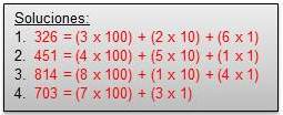 2 Muestre los siguientes ejercicios: Escriba los siguientes números en no t a c ió n e xpa ndida : 326 = 814 = 451 = 703 = Mantenga a los alumnos realizando los ejercicios de manera individual en sus