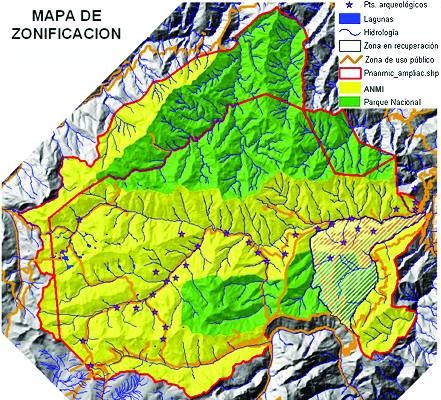 Manejo Mapa de propuesta de zonificación del PN-ANMI Cotapata. Fuente: SERNAP, 2004.