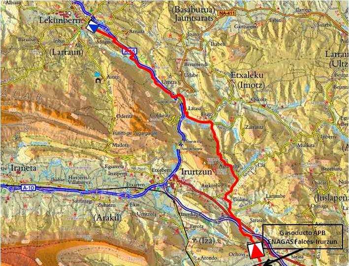 Figura 6. Actuación prevista en Lekunberri-Larraun Comarca Valdega: El gasoducto propuesto por 13 km.