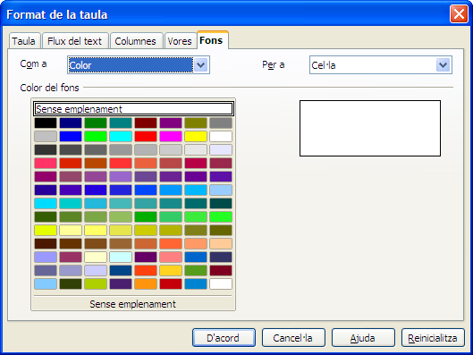 MANUAL LIBREOFICE 11.2.22.Fitxa Fons Permet afegir un fons de color a les cel les seleccionades.