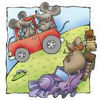 4 Aprendo el siguiente trabalenguas, con la ayuda de mi maestra o maestro. En un carro rojo dos ratones flojos se ríen felices de una vieja rata que va en ferrocarril.