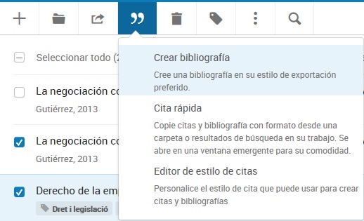 Resaltar y comentar Documento anotado Ejercicio 10: Generar una bibliografía RefWorks genera bibliografías automáticamente en el estilo que elijamos a partir de los datos que hemos guardado.