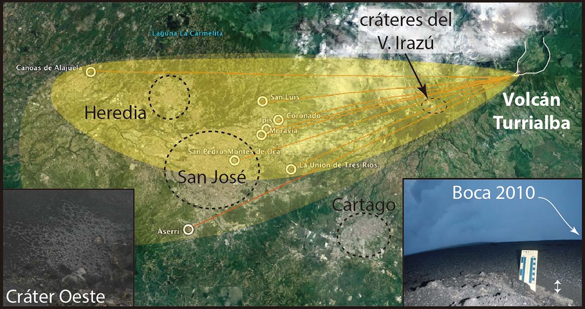I_5 V.Turrialba: Otras observaciones La pluma de ceniza de más de 500 m de altura se dispersó principalmente hacia el oeste suroeste.