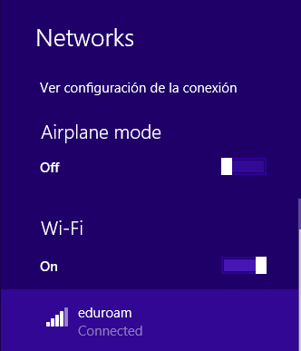 Then, select eduroam and click Connect In short